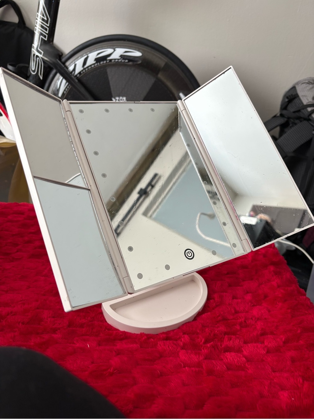 Lighted Tri-Fold Vanity Mirror in White